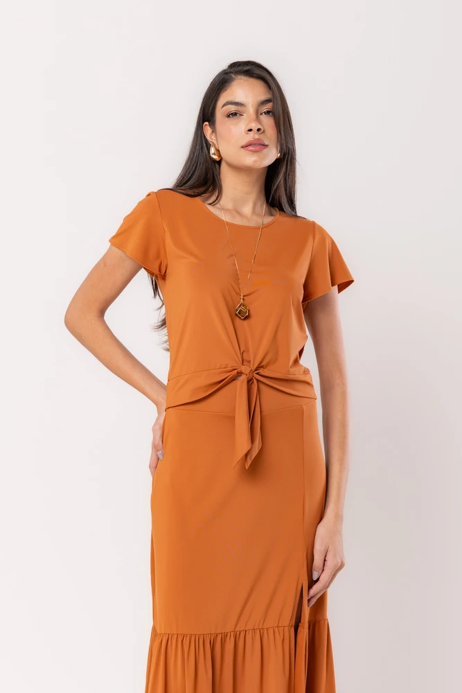 Hidrogênio - BLUSA DE MANGA CURTA COM AMARRAÇÃO FLUITY TERRA - 19605332