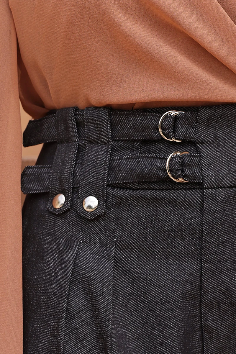 Dot Clothing - Dot Clothing Ayla Sarja Shorts with Black Metal Button - 2820PRETO