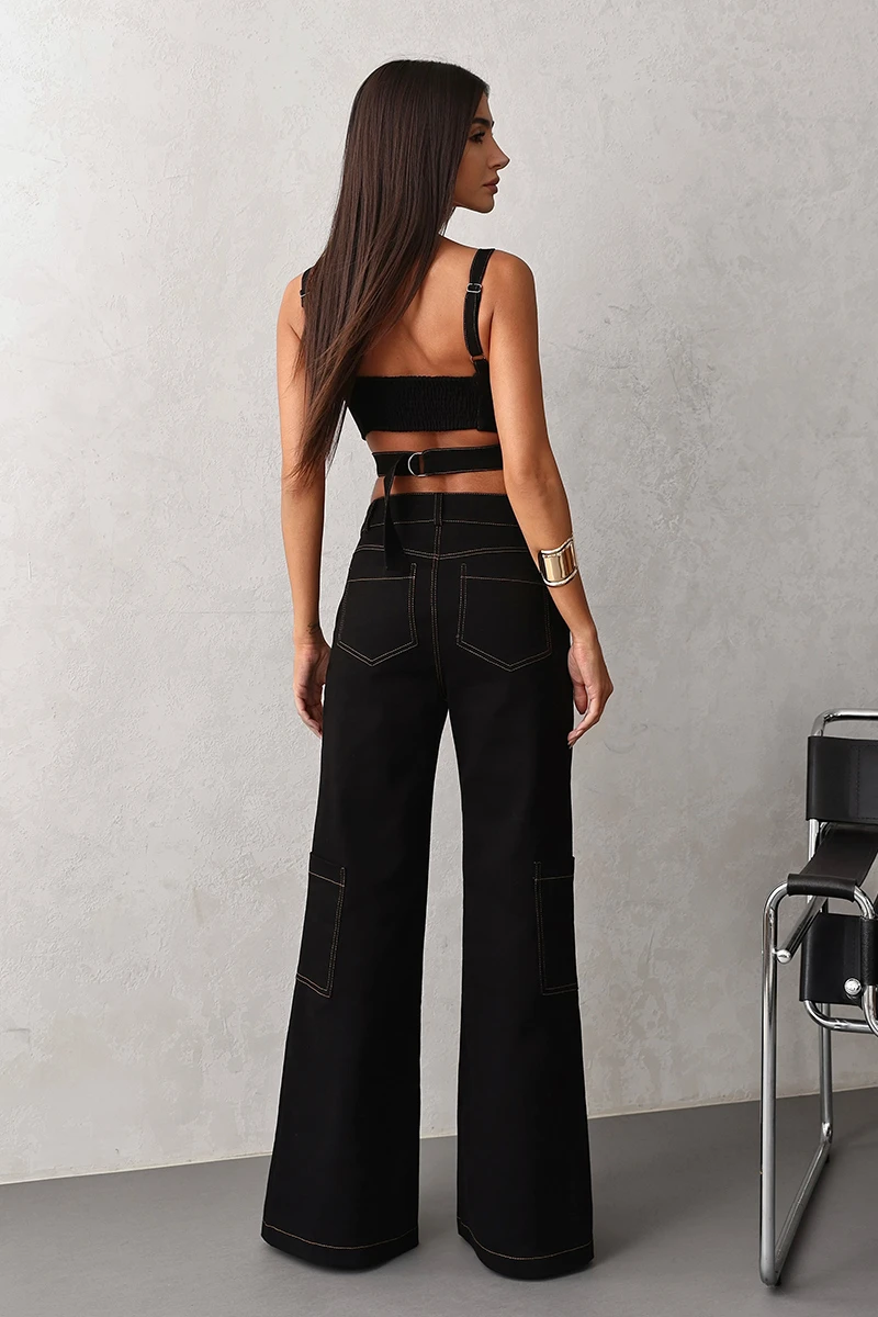 Dot Clothing - Conjunto Dot Clothing Alina Cropped e Calça Cargo Preto - 2656PRETO