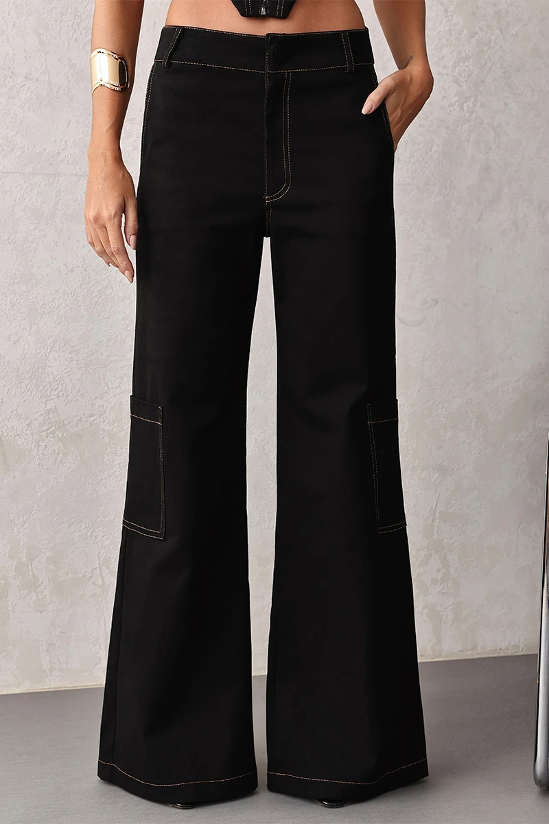 Dot Clothing - Conjunto Dot Clothing Alina Cropped e Calça Cargo Preto - 2656PRETO