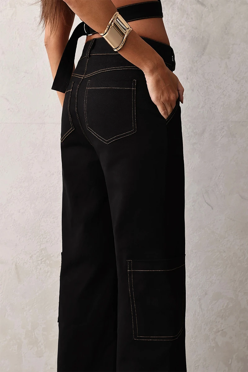 Dot Clothing - Conjunto Dot Clothing Alina Cropped e Calça Cargo Preto - 2656PRETO