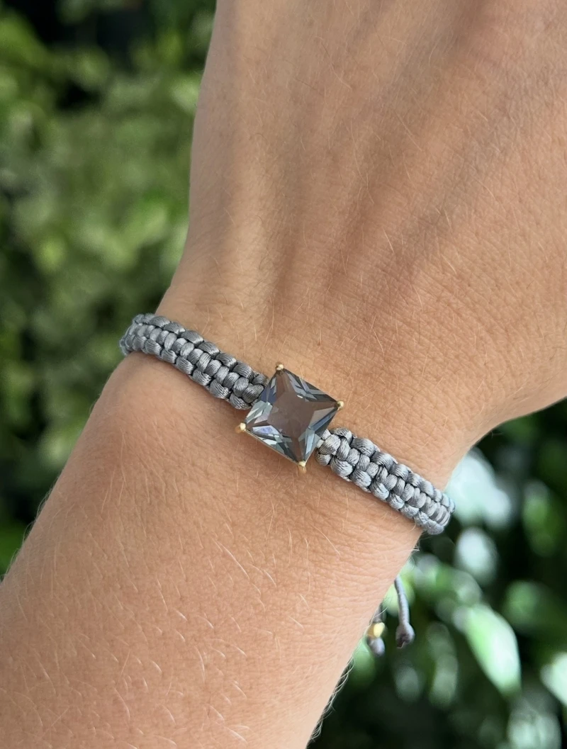 Mikabe - Pulseira Zircônia Macrame Cinza - MK2082