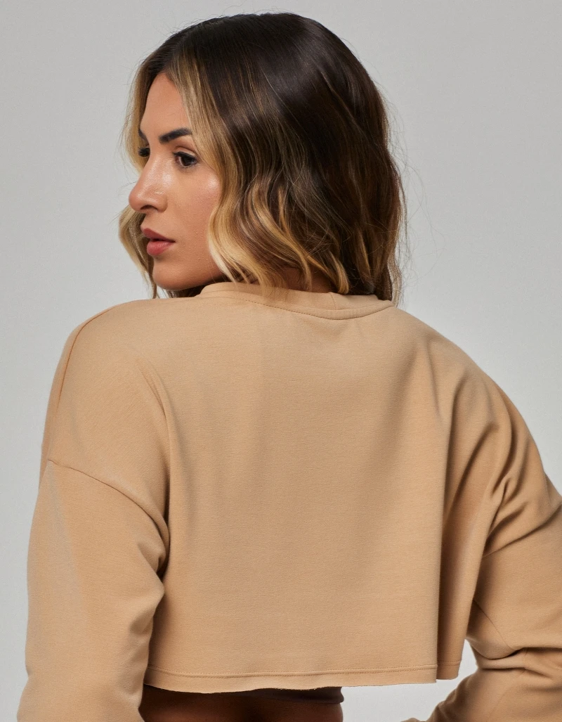 Vestem - Blusa Manga Longa Moletom Cropped Bege Shitaki e Cogumelo - BPML429.PE.C0313