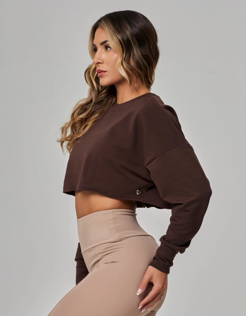 Vestem - Long Sleeve Shirt, Blouse, Cropped, Brown, Coffee - BPML429.PE.C0601