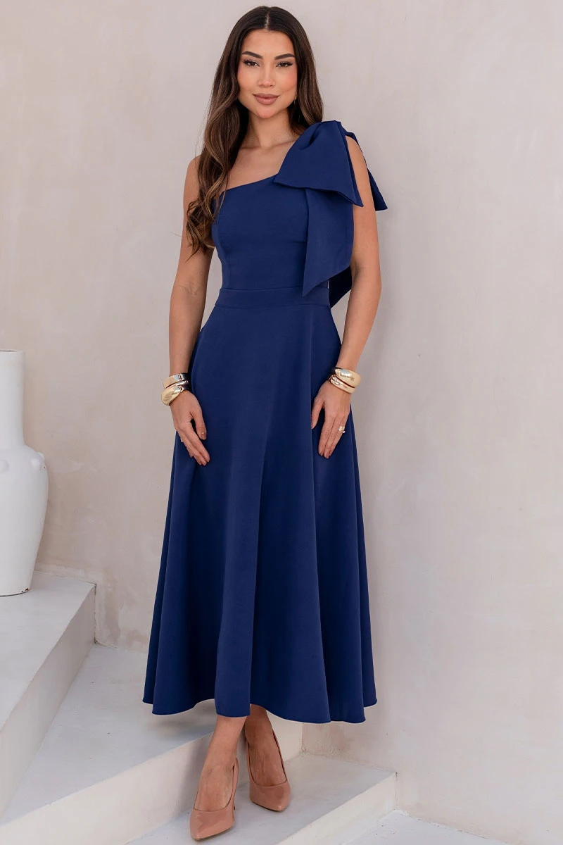 Miss Misses - Glaucia One Shoulder Dress with Navy Bow - 54625004