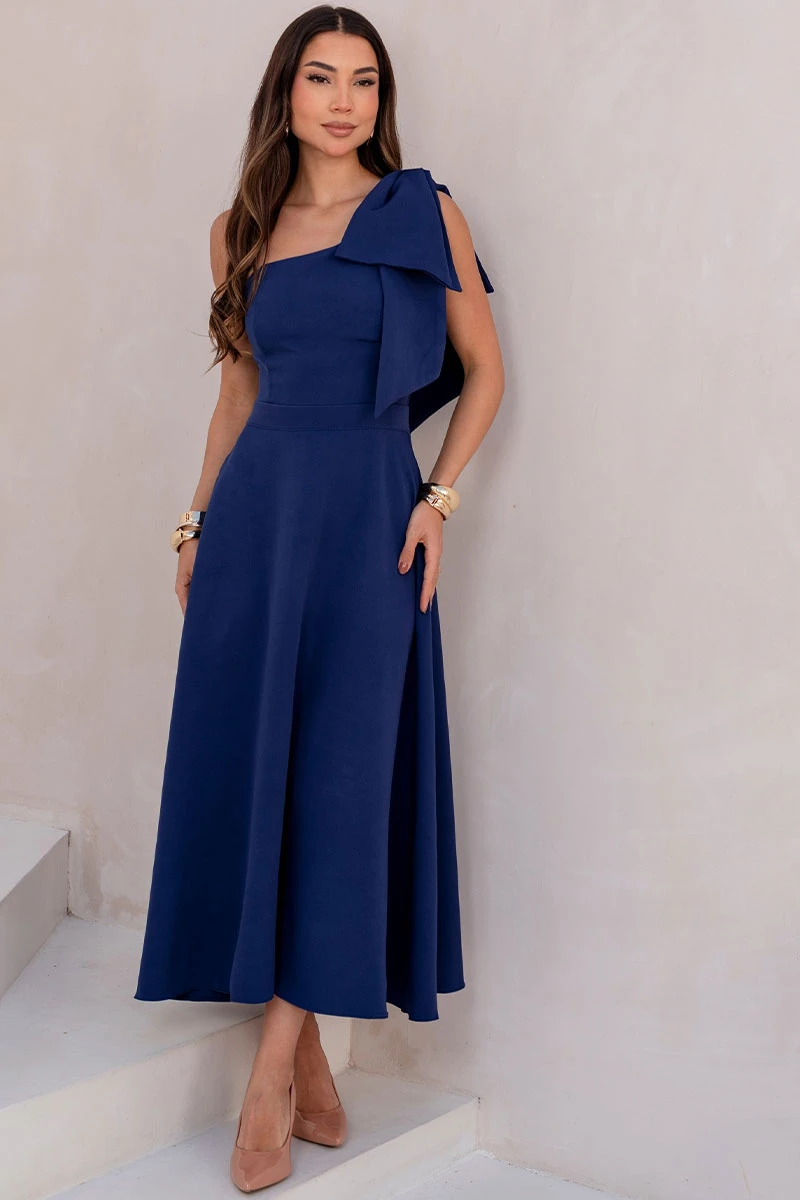 Miss Misses - Glaucia One Shoulder Dress with Navy Bow - 54625004