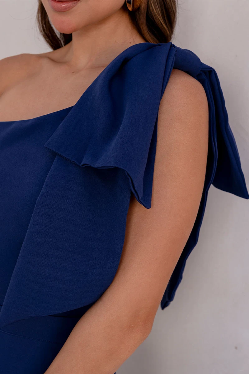 Miss Misses - Glaucia One Shoulder Dress with Navy Bow - 54625004