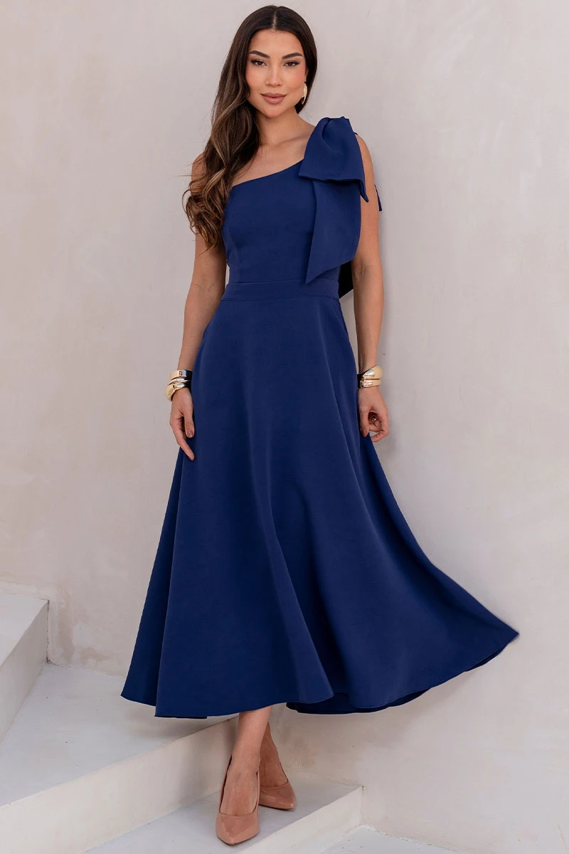 Miss Misses - Glaucia One Shoulder Dress with Navy Bow - 54625004