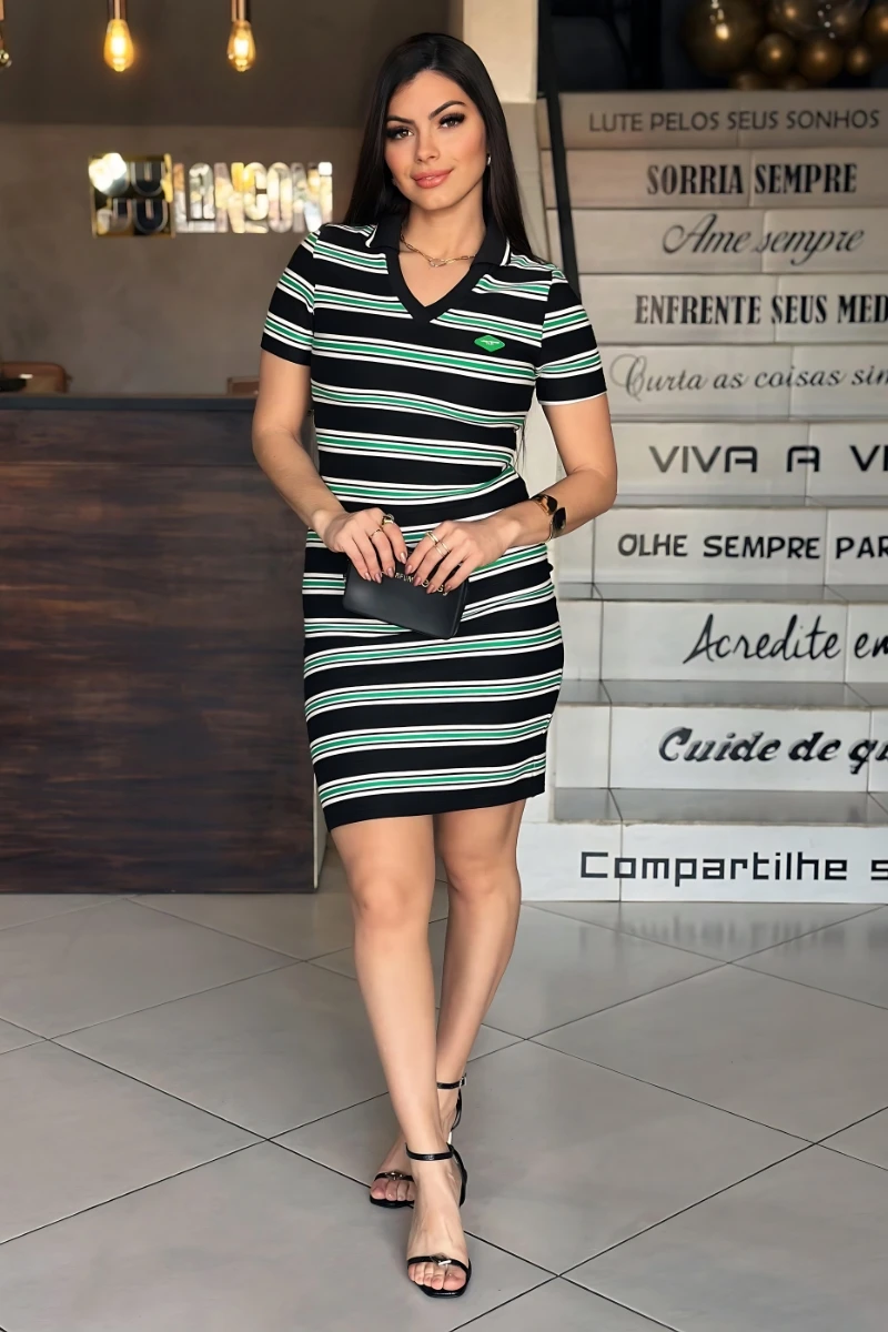 LANÇA PERFUME - Vestido Curto Manga Curta Gola Polo Lança Perfume - 11770