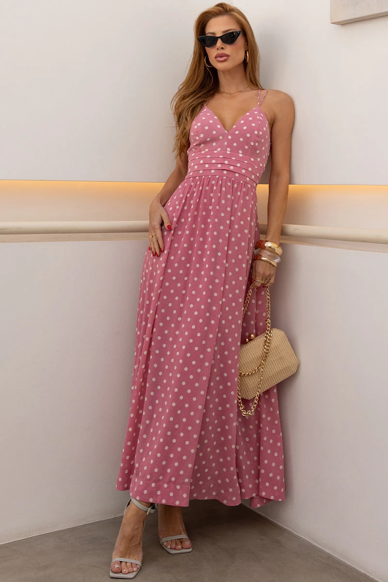 Miss Misses - Long Dress Salete Poa With Zipper Costa pink - 54669060