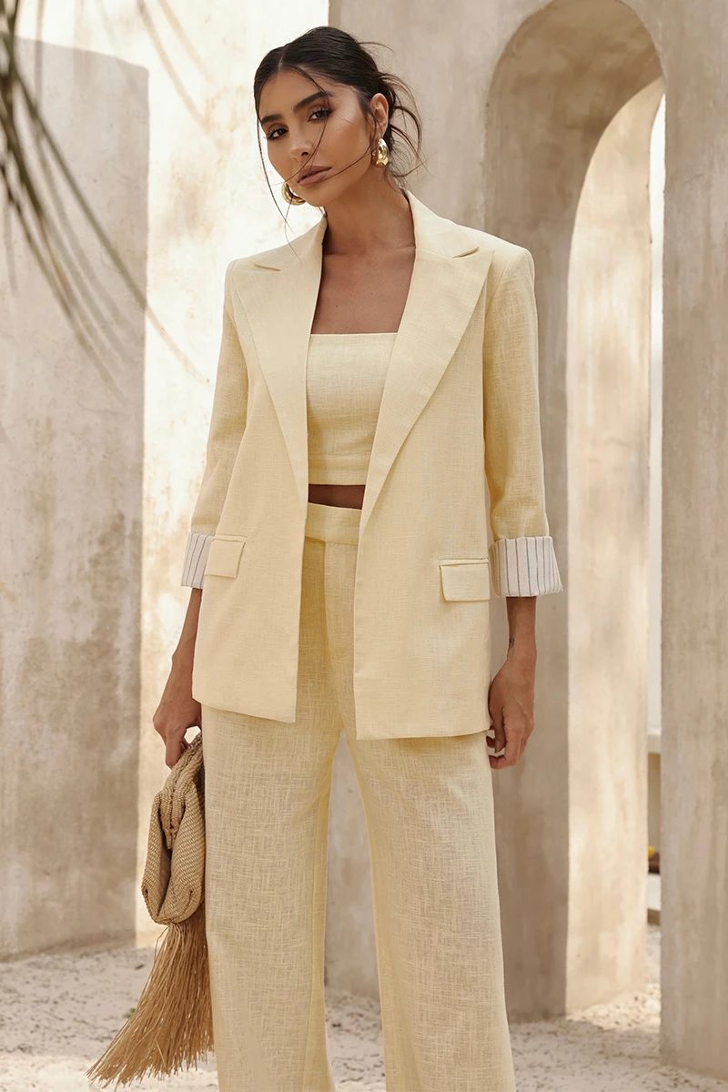 Dot Clothing - Blazer Dot Clothing Ariana Yellow Linen - 2832AMAR