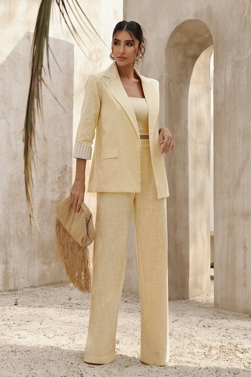 Dot Clothing - Blazer Dot Clothing Ariana Yellow Linen - 2832AMAR