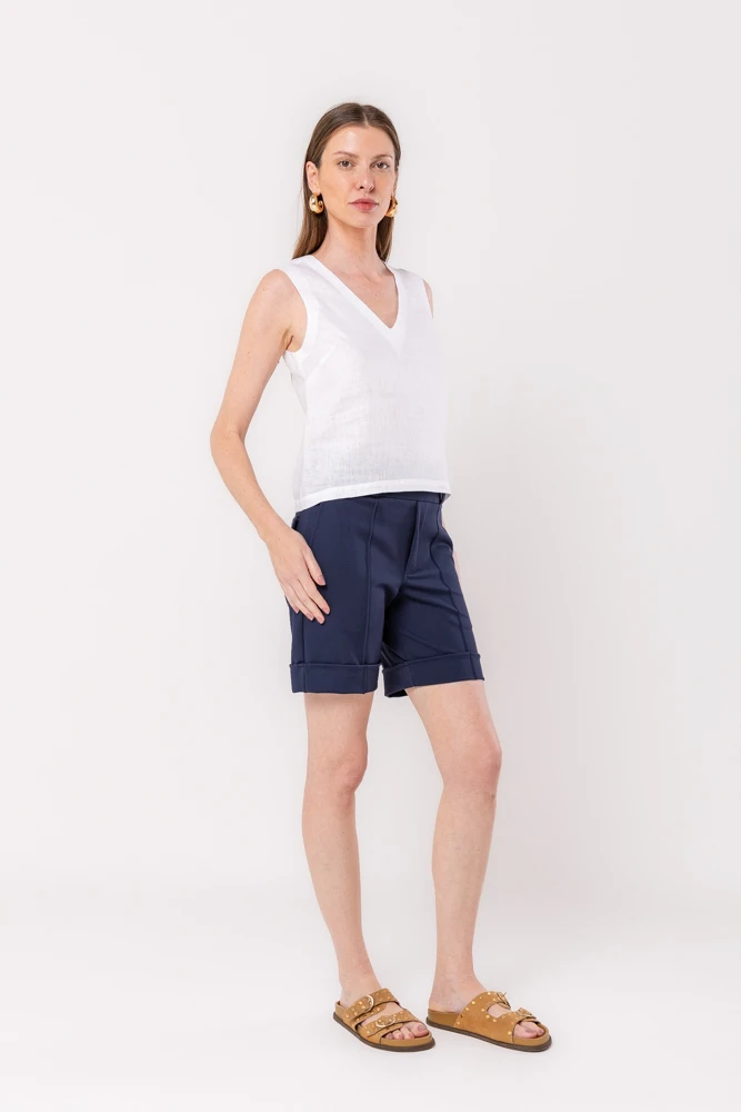 Hidrogênio - WHITE LINEN V-NECK TANK TOP - 20534002
