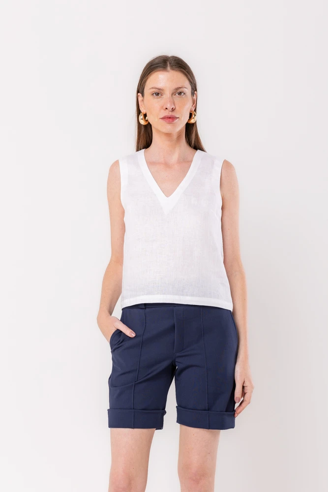 Hidrogênio - WHITE LINEN V-NECK TANK TOP - 20534002