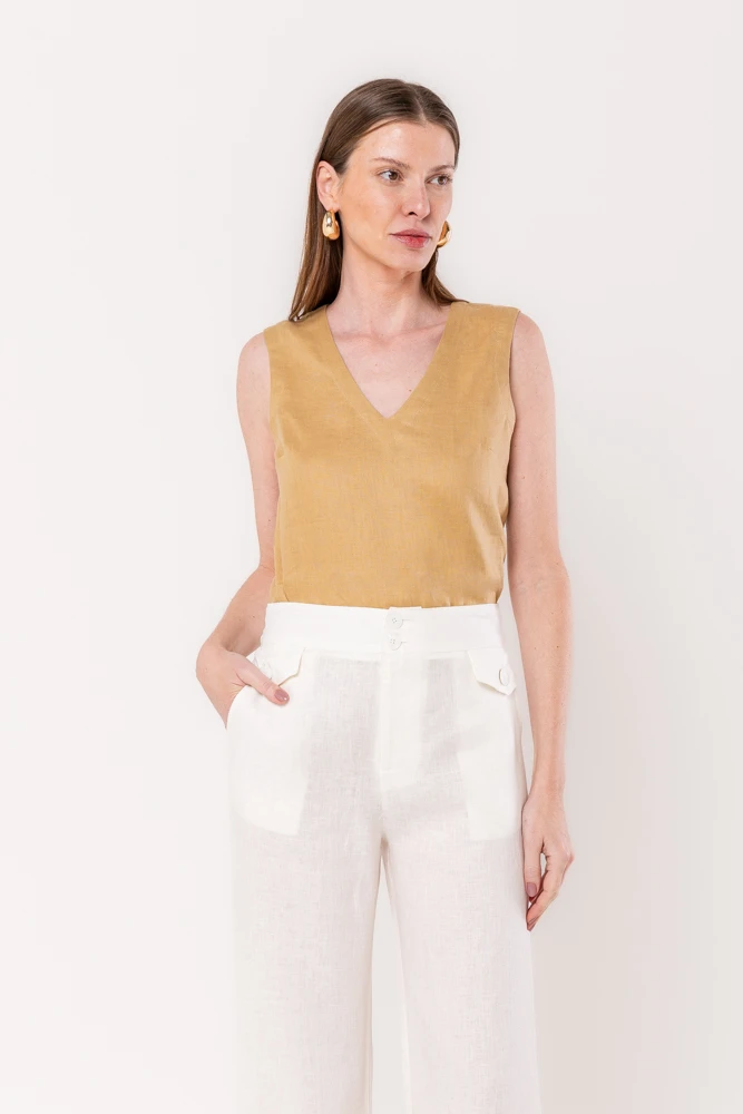 Hidrogênio - REGATA DECOTE V LINHO PURO CANGURU - 20534580