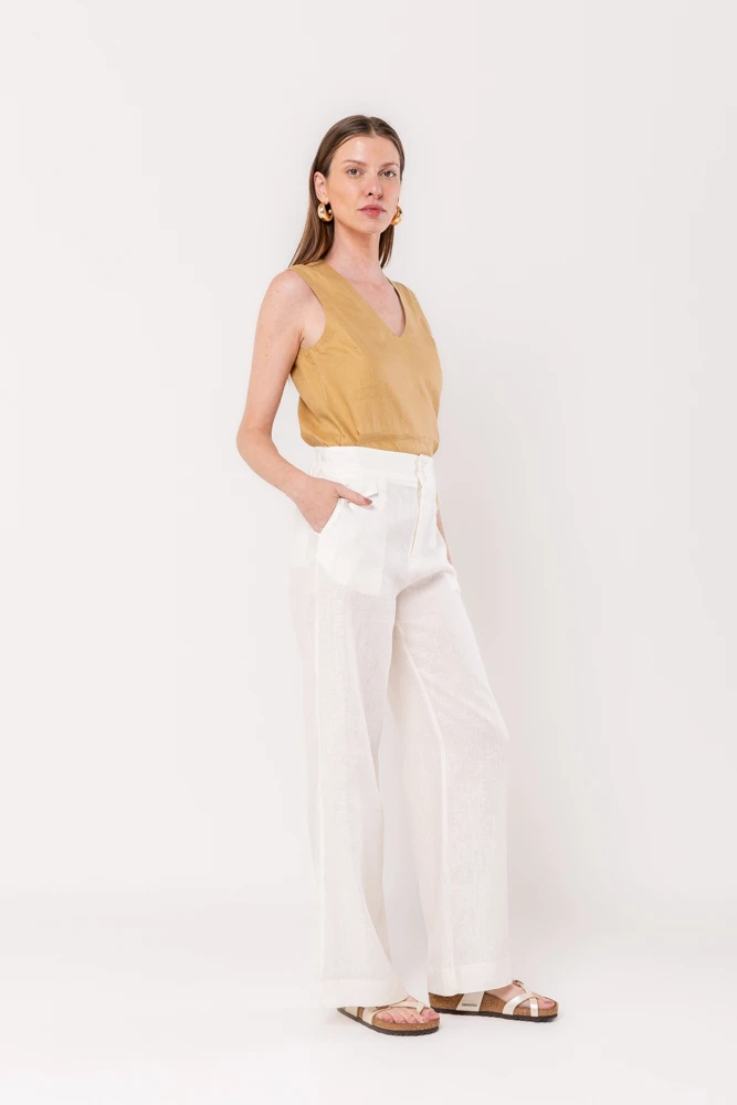 Hidrogênio - REGATA DECOTE V LINHO PURO CANGURU - 20534580