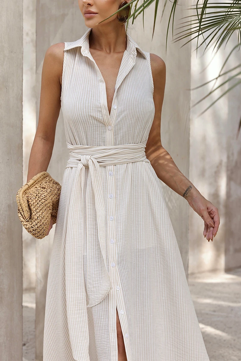 Dot Clothing - Vestido Dot Clothing Ivy Chemise C/ Faixa Bege - 2841BEGE