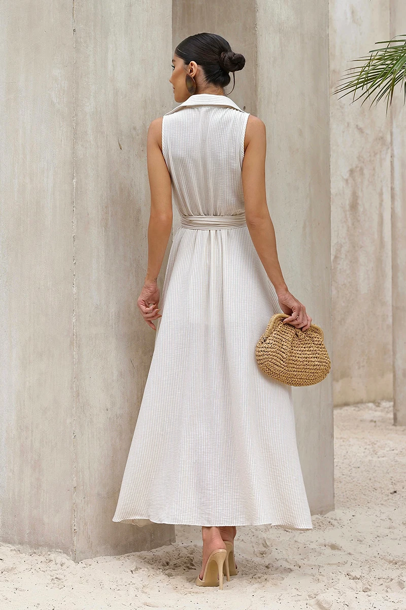 Dot Clothing - Vestido Dot Clothing Ivy Chemise C/ Faixa Bege - 2841BEGE