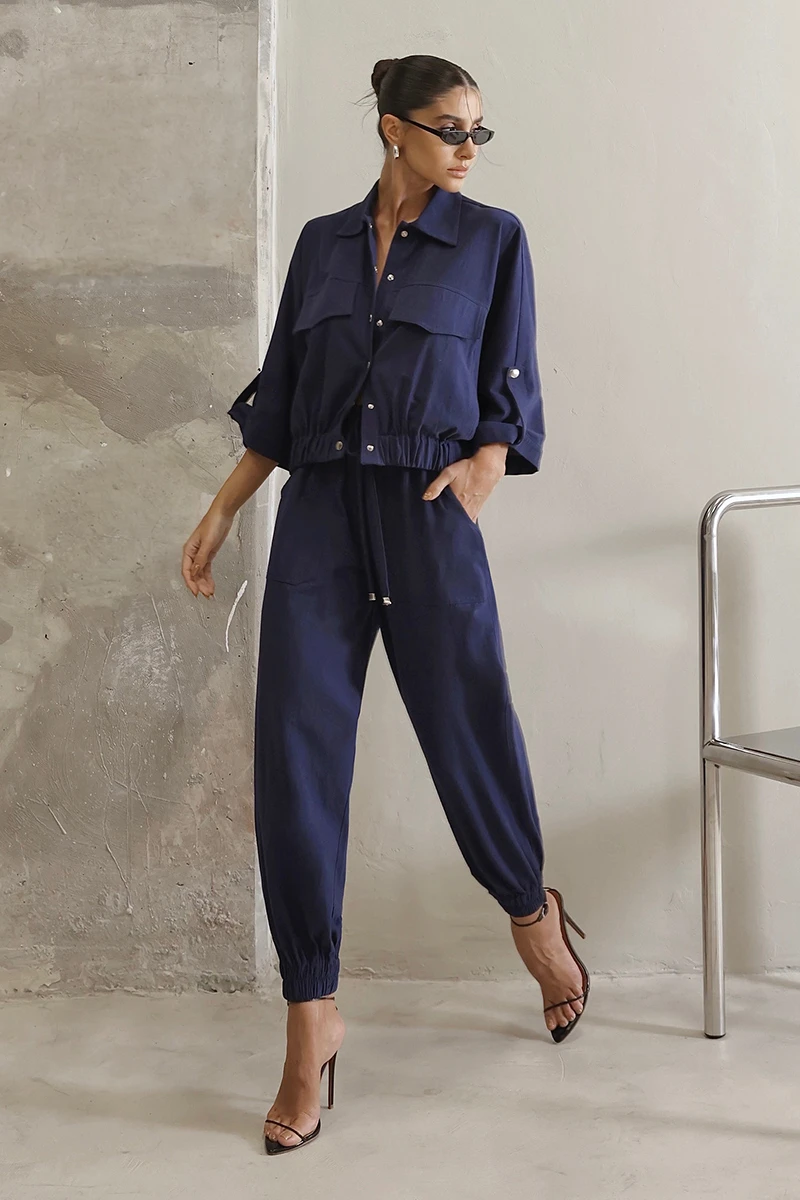Dot Clothing - Dot Clothing Set Liz Shirt and Navy Jogger Pants - 2822AZULES
