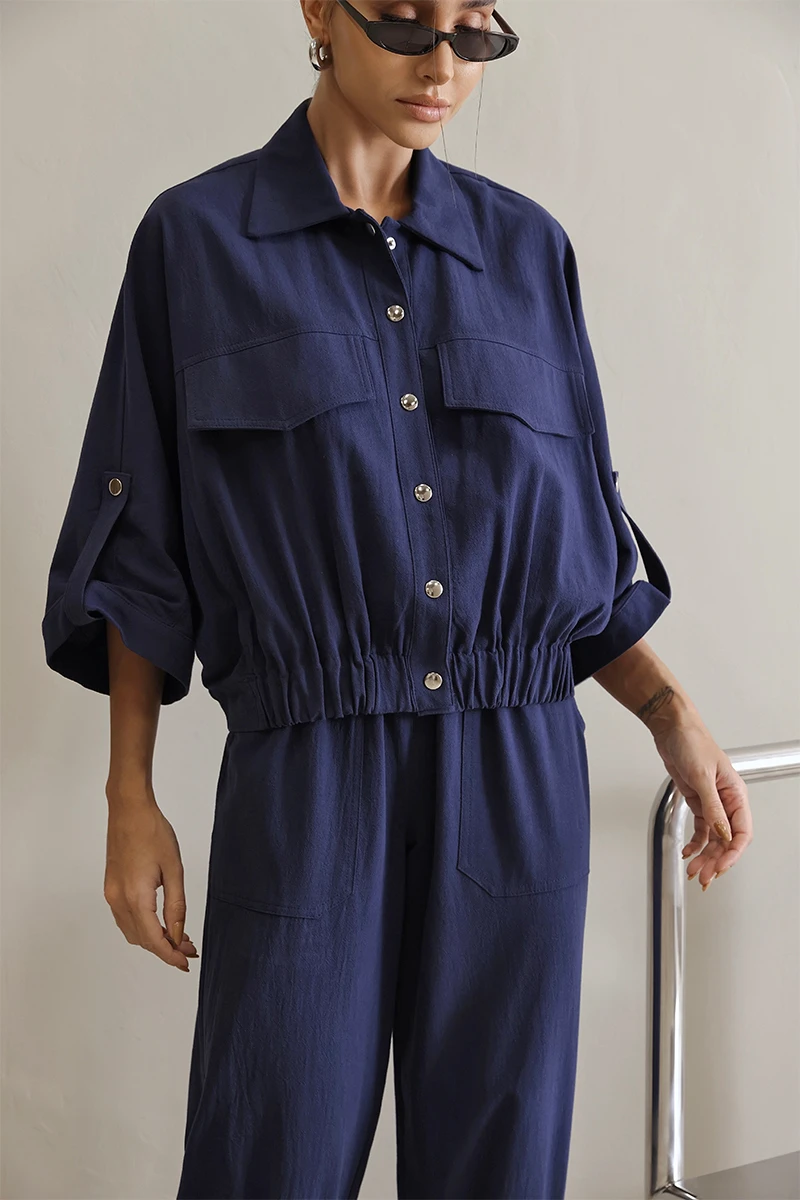 Dot Clothing - Dot Clothing Set Liz Shirt and Navy Jogger Pants - 2822AZULES