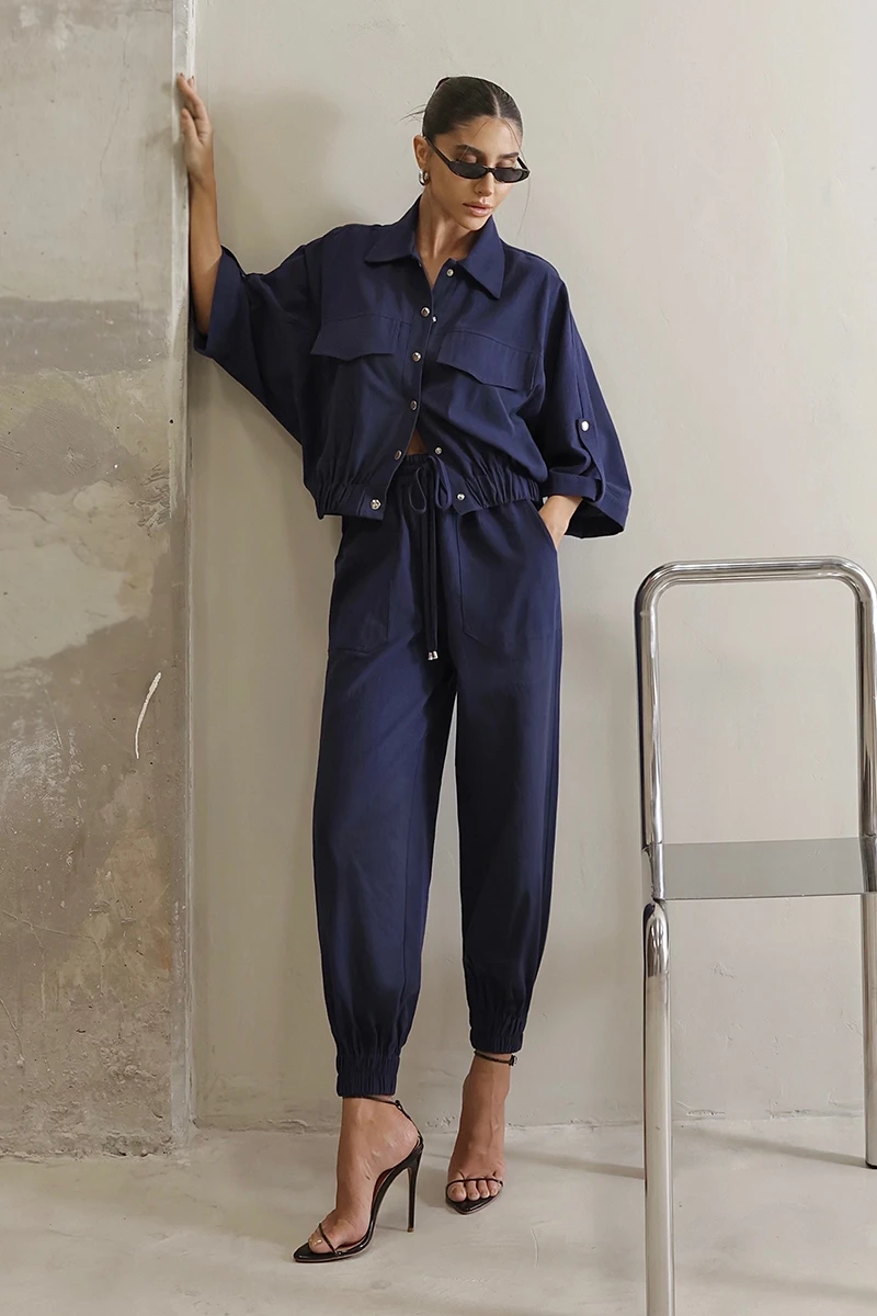 Dot Clothing - Dot Clothing Set Liz Shirt and Navy Jogger Pants - 2822AZULES