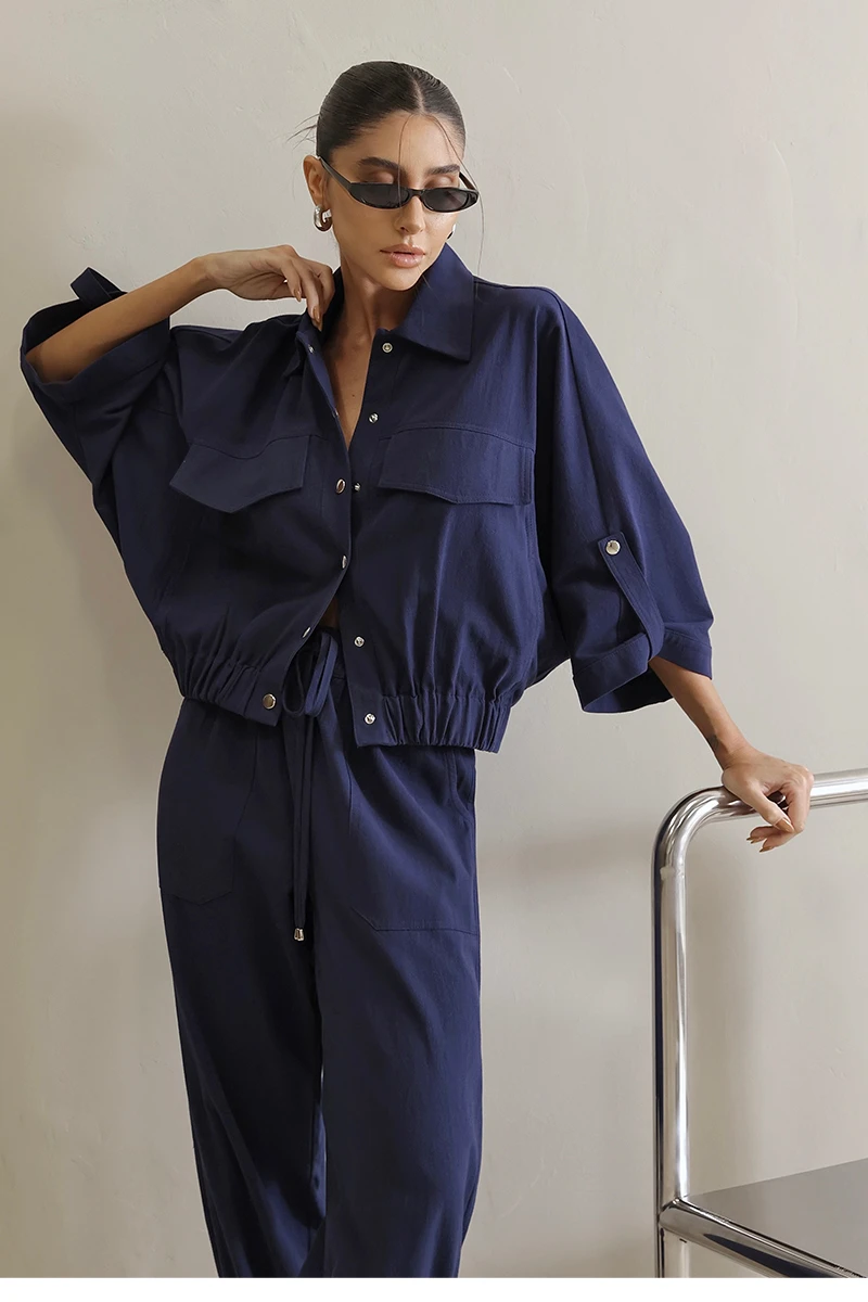 Dot Clothing - Dot Clothing Set Liz Shirt and Navy Jogger Pants - 2822AZULES