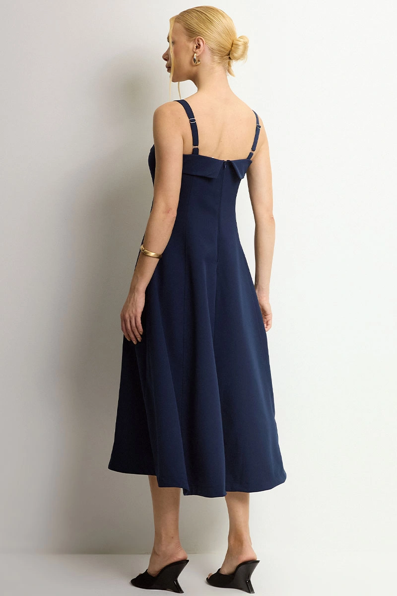 Miss Misses - Teodora Dress with Straps, Pockets, and Zipper Navy Blue - 54679004