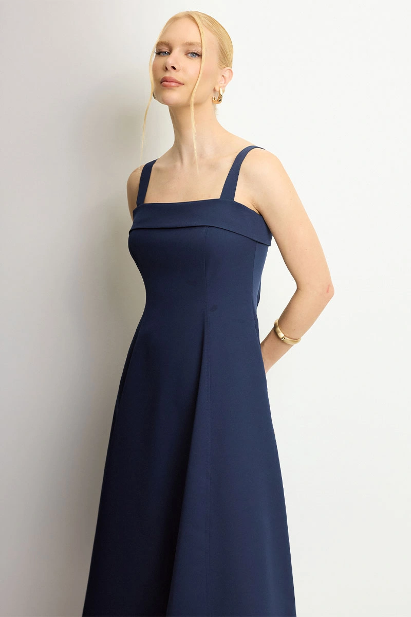 Miss Misses - Teodora Dress with Straps, Pockets, and Zipper Navy Blue - 54679004