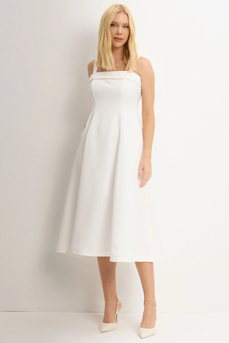 Miss Misses - Teodora Dress with Straps, Pockets, and Zippers Off White - 54679030