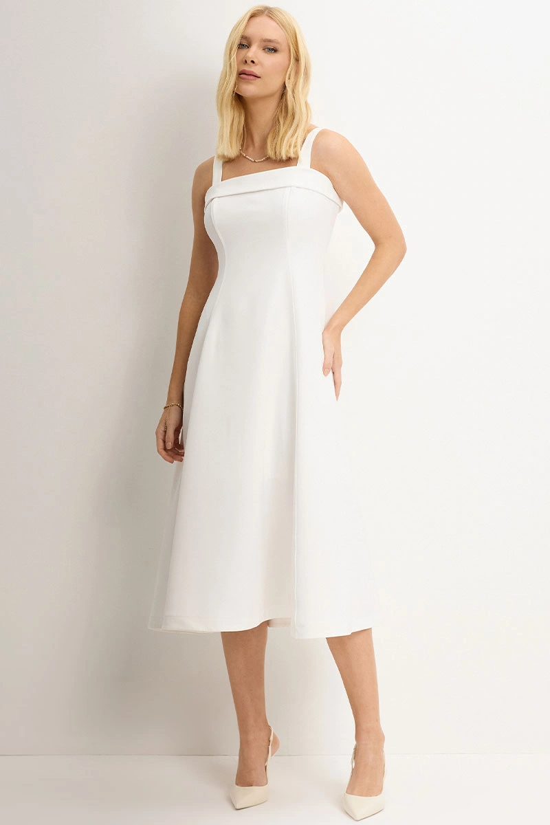 Miss Misses - Teodora Dress with Straps, Pockets, and Zippers Off White - 54679030