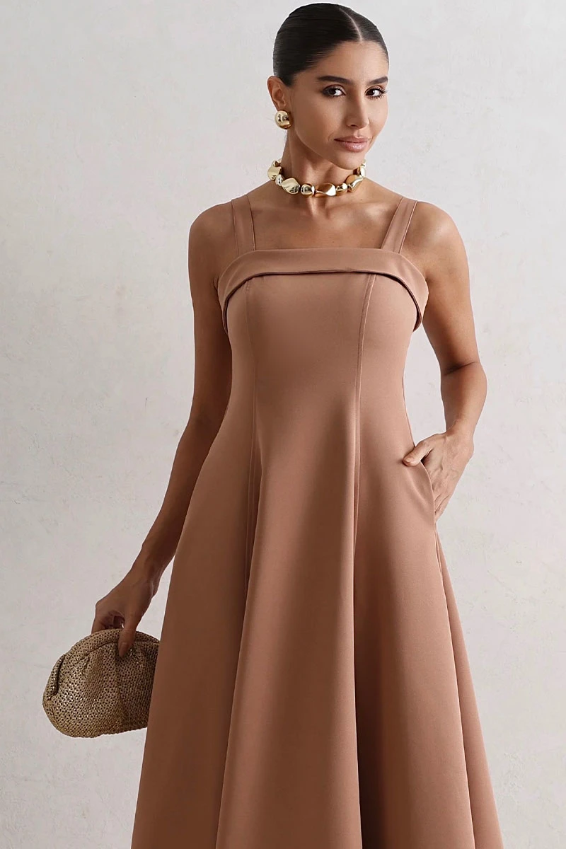 Miss Misses - Vestido Teodora Midi Marrom - 54679214