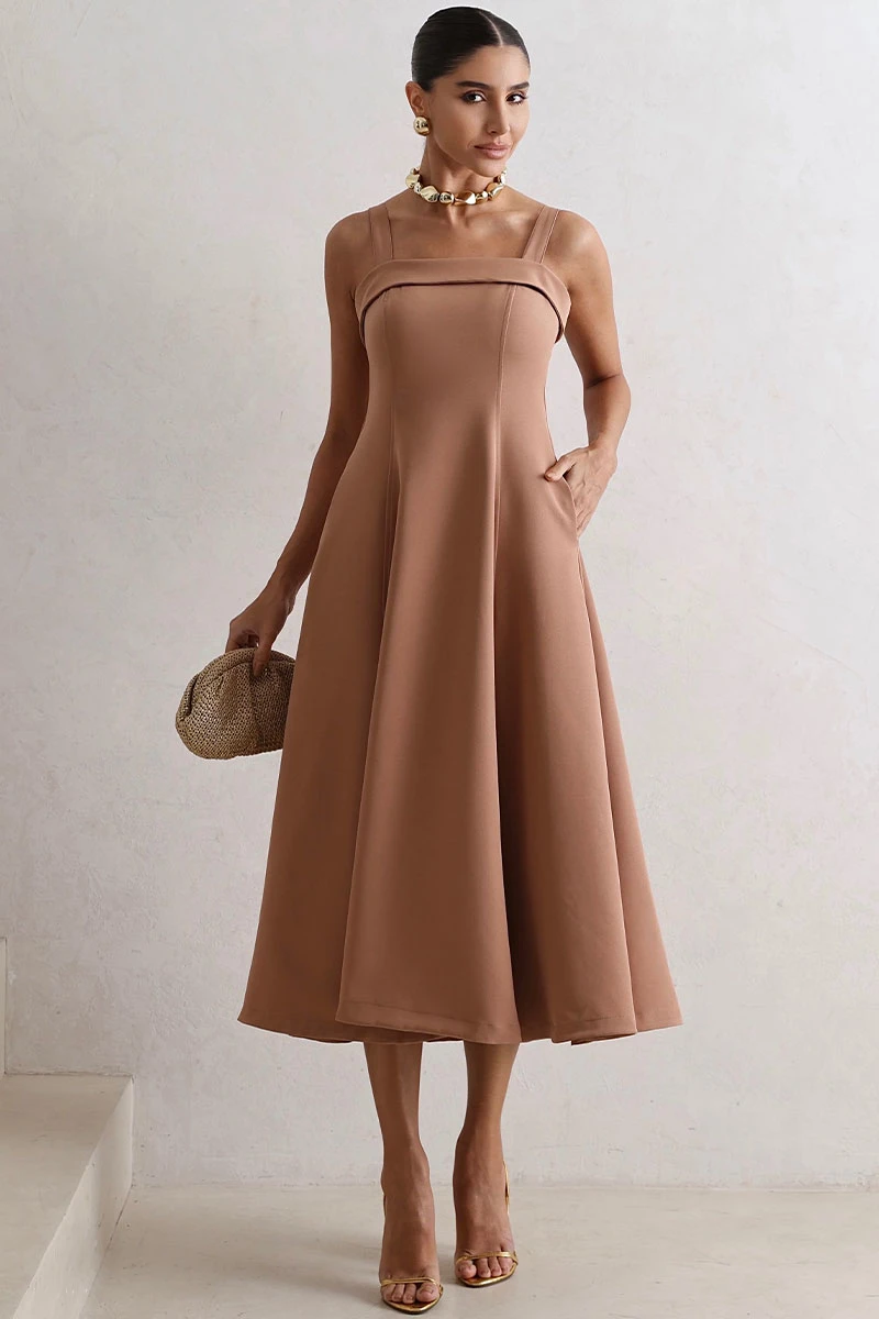 Miss Misses - Vestido Teodora Midi Marrom - 54679214