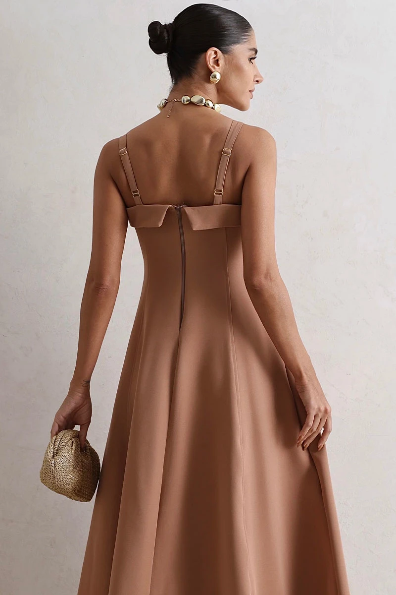 Miss Misses - Vestido Teodora Midi Marrom - 54679214