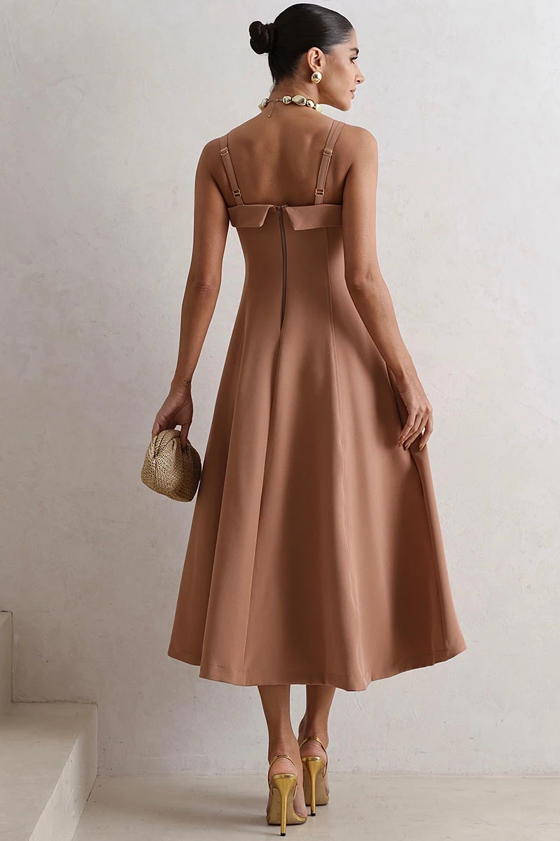 Miss Misses - Vestido Teodora Midi Marrom - 54679214