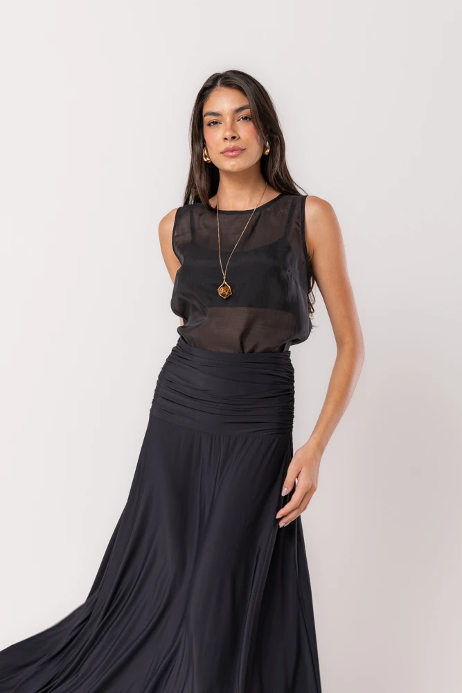 Hidrogênio - SAIA EVASE COM FRANZIDO NO QUADRIL FLUITY PRETO - 19497001