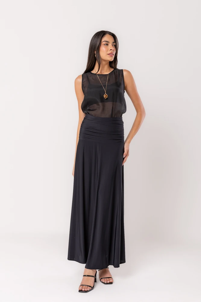 Hidrogênio - SAIA EVASE COM FRANZIDO NO QUADRIL FLUITY PRETO - 19497001