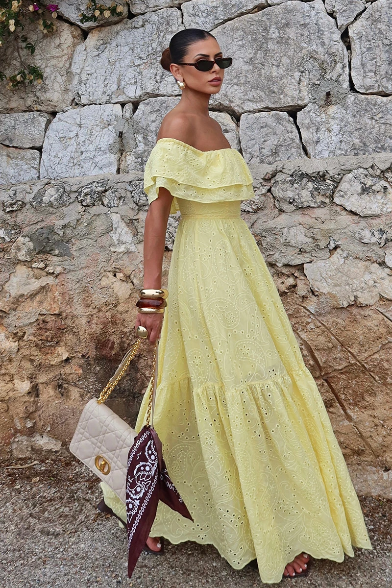 Dot Clothing - Vestido Dot Clothing Caitlin Ombro a Ombro Laise Camomila - 2840AMAR