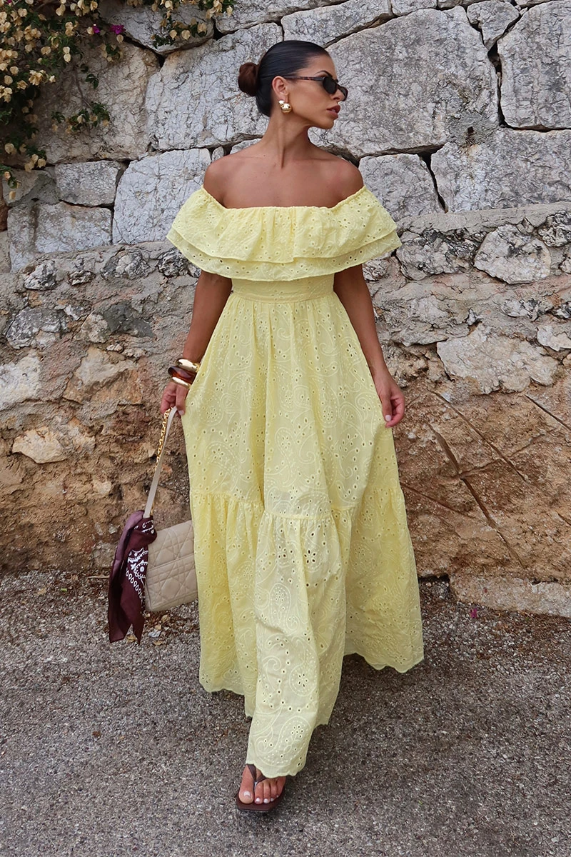 Dot Clothing - Vestido Dot Clothing Caitlin Ombro a Ombro Laise Camomila - 2840AMAR