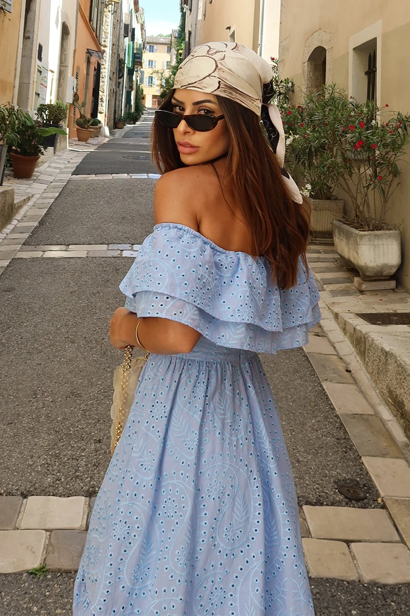 Dot Clothing - Vestido Dot Clothing Caitlin Ombro a Ombro Laise Azul - 2840AZUL