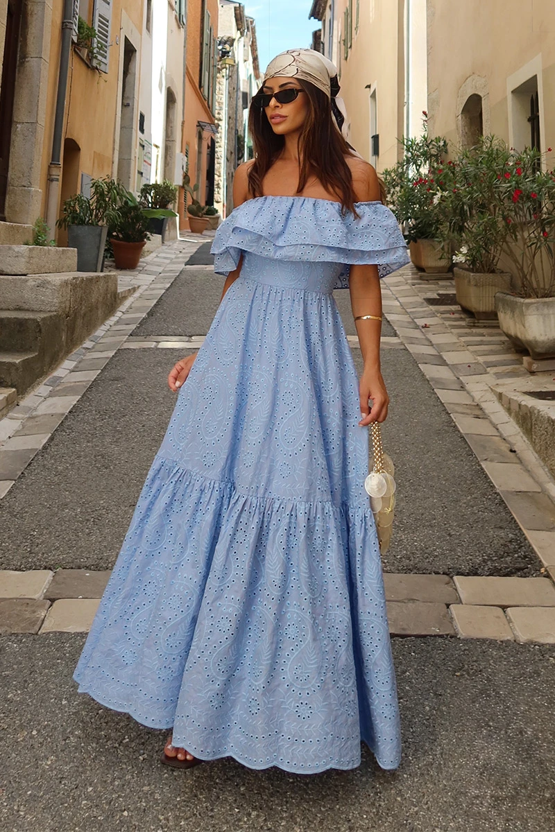 Dot Clothing - Vestido Dot Clothing Caitlin Ombro a Ombro Laise Azul - 2840AZUL