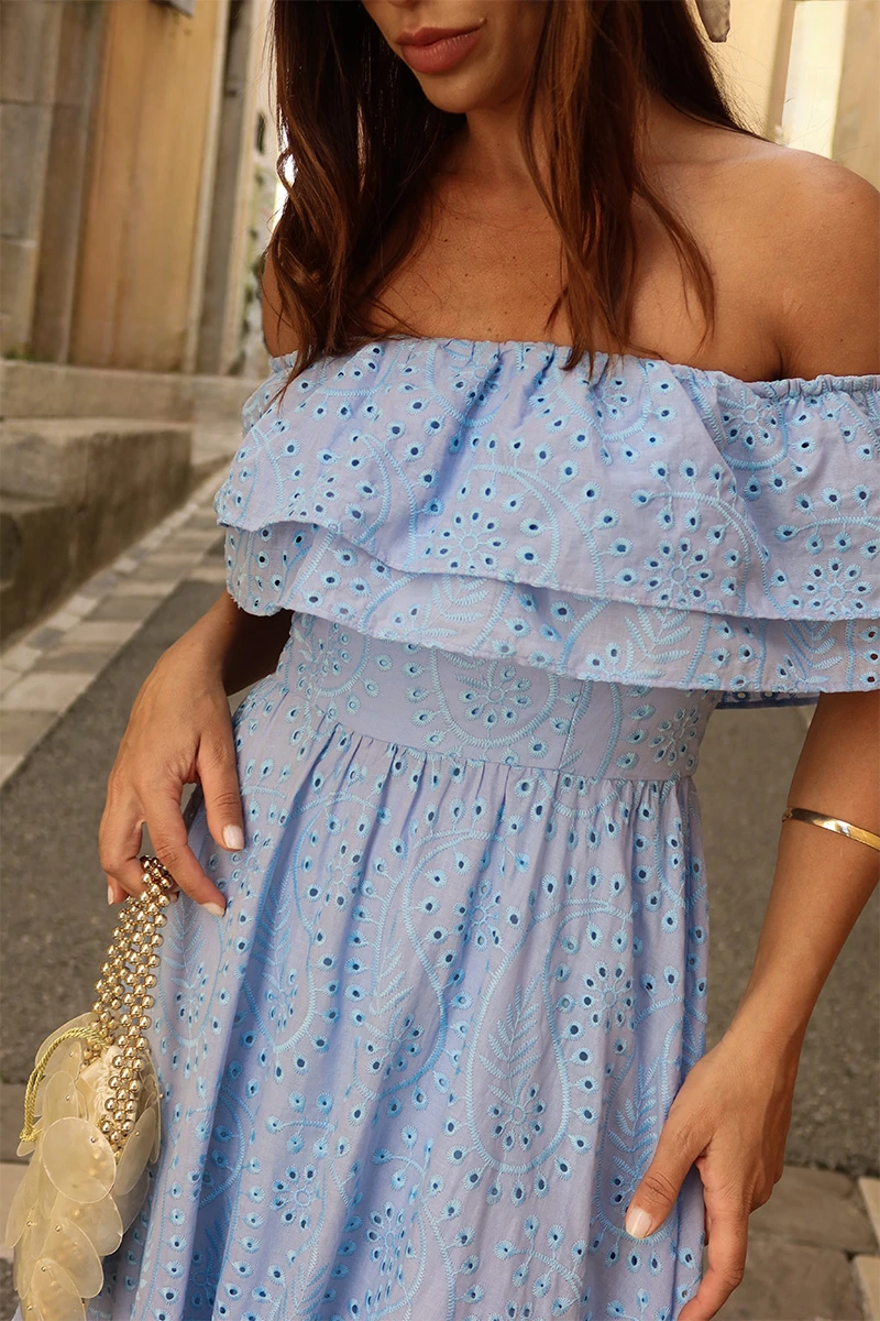 Dot Clothing - Vestido Dot Clothing Caitlin Ombro a Ombro Laise Azul - 2840AZUL