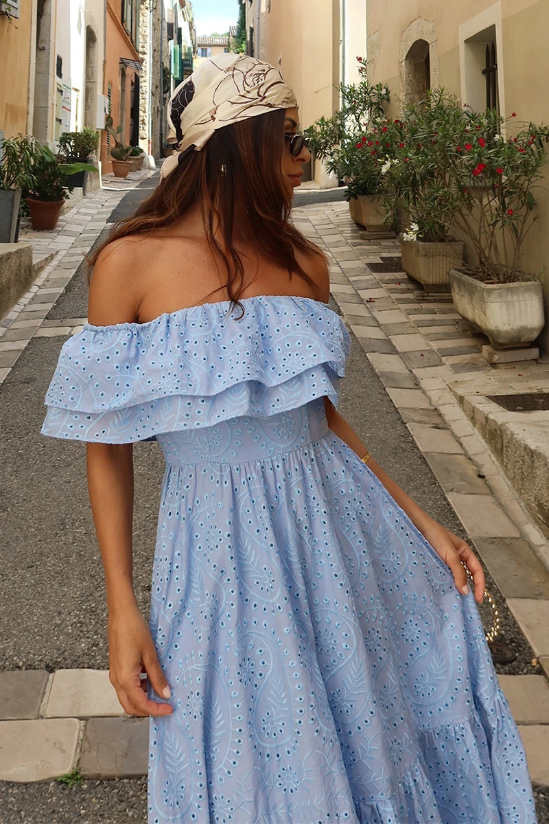 Dot Clothing - Vestido Dot Clothing Caitlin Ombro a Ombro Laise Azul - 2840AZUL