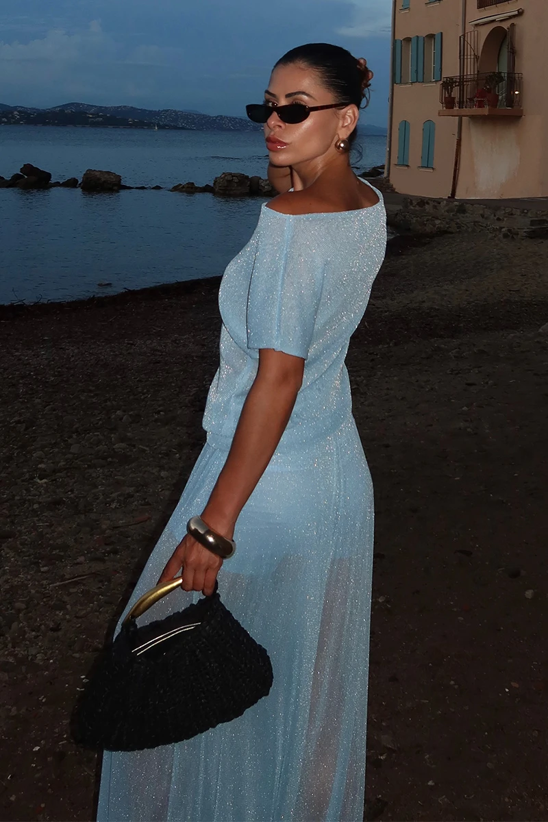 Dot Clothing - Conjunto Dot Clothing Maya Blusa e Calça Lurex Azul - 2855AZUL