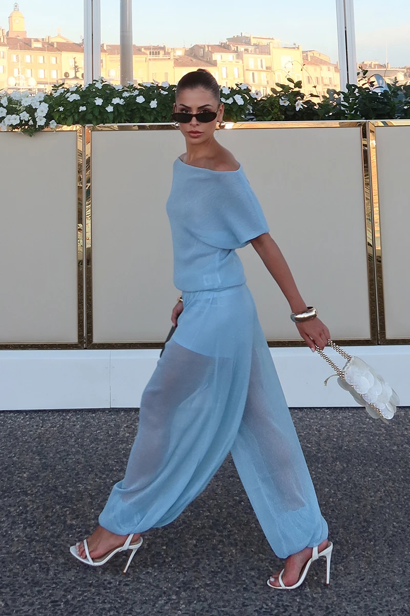 Dot Clothing - Conjunto Dot Clothing Maya Blusa e Calça Lurex Azul - 2855AZUL