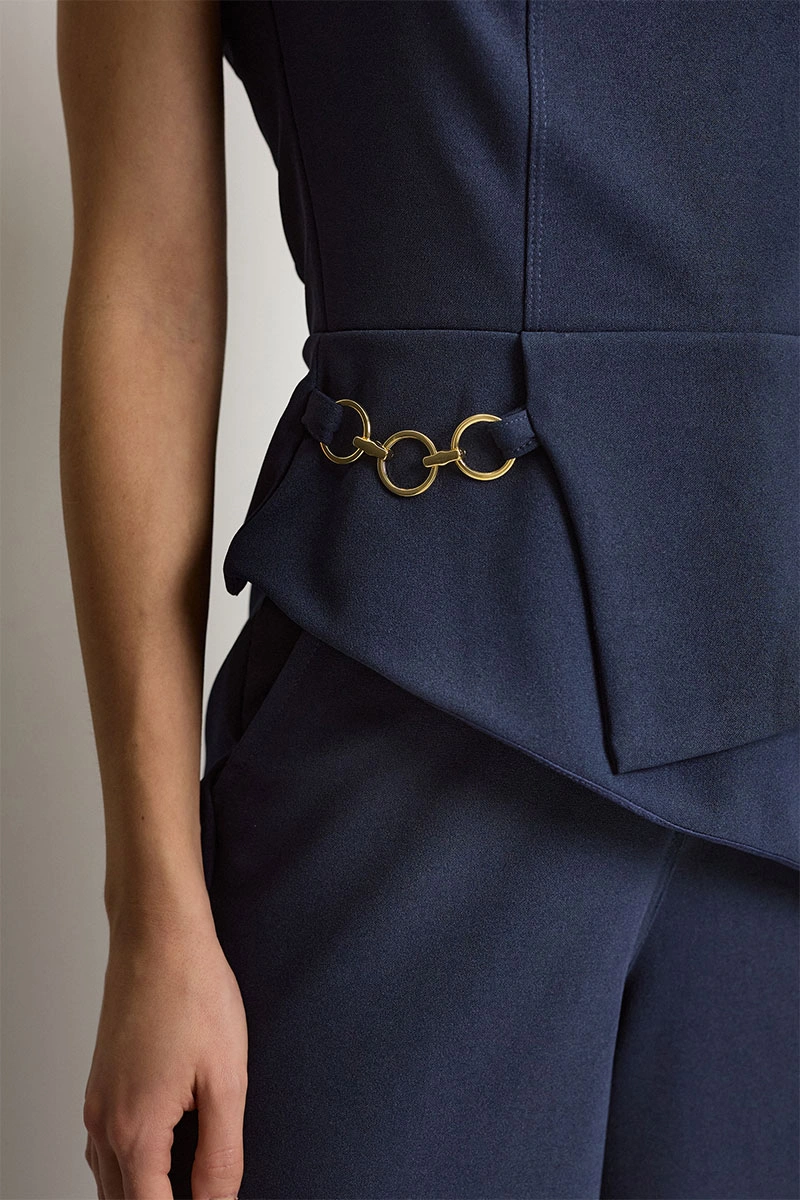 Miss Misses - Rute Set Pants with Shirt and Zipper Navy Blue - 54681004