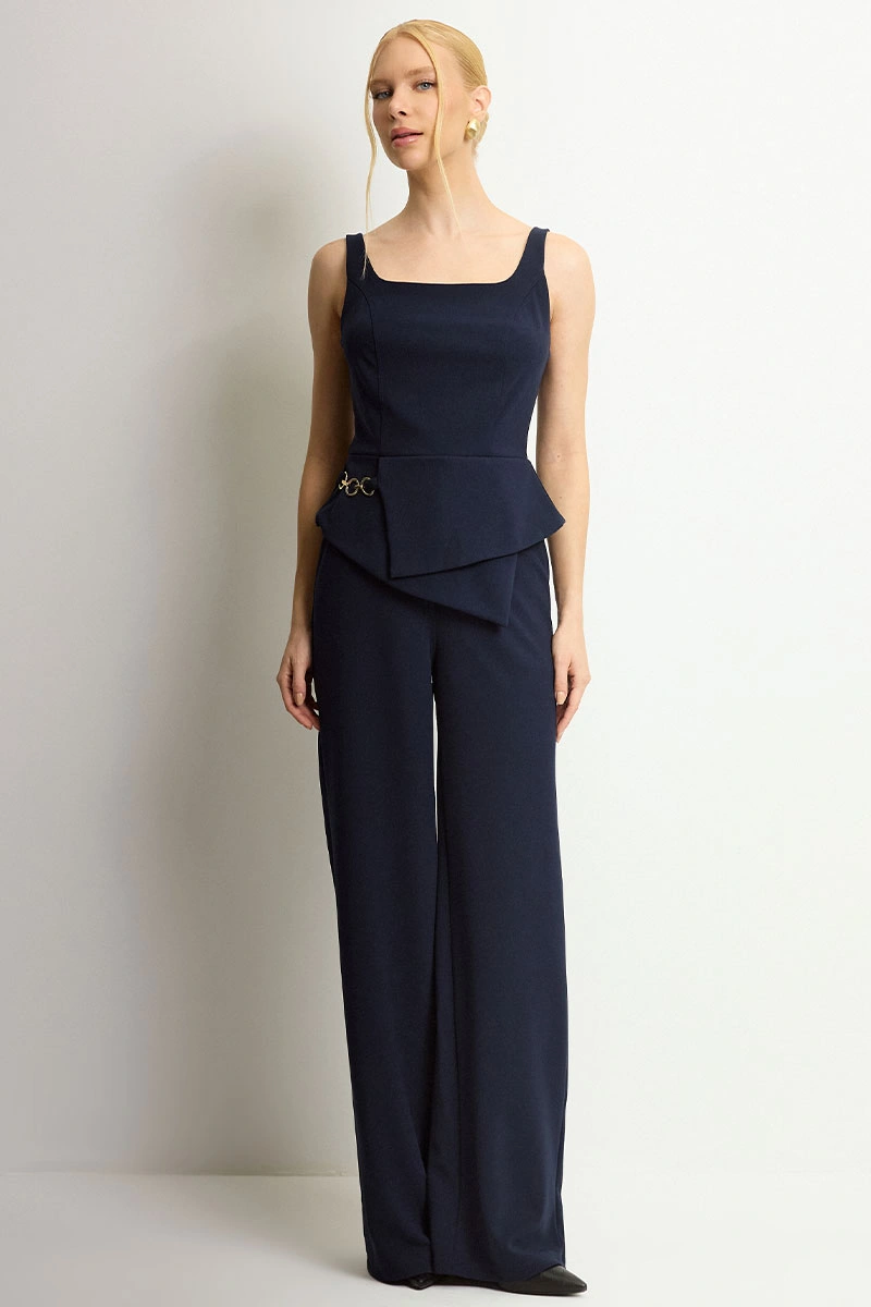 Miss Misses - Rute Set Pants with Shirt and Zipper Navy Blue - 54681004