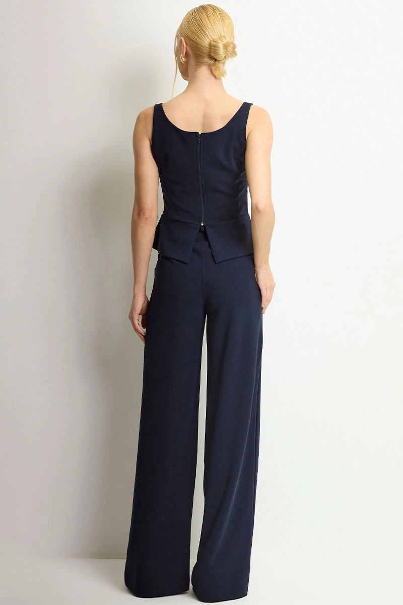 Miss Misses - Rute Set Pants with Shirt and Zipper Navy Blue - 54681004