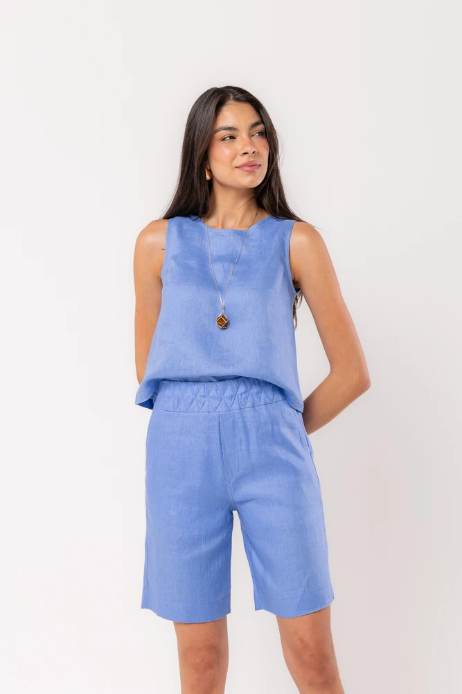 Hidrogênio - REGATA DE LINHO PURO OMBRO LARGO PACIFIC BLUE - 20546590