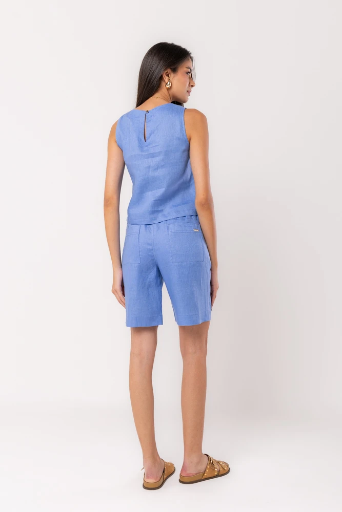 Hidrogênio - REGATA DE LINHO PURO OMBRO LARGO PACIFIC BLUE - 20546590