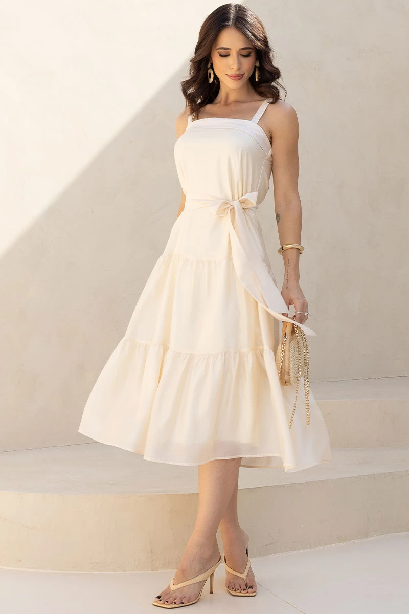 Miss Misses - Felicia Dress with Straps and Beige Band - 54687215